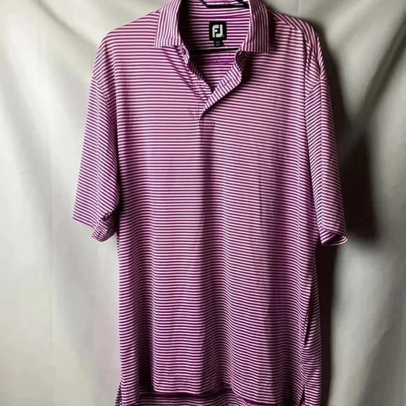 FOOT JOY MENS SIZE L ( SEE BELOW) MAGENTA STRIPE POLO SHIRT SPANDEX END CLEAN - Picture 2 of 10